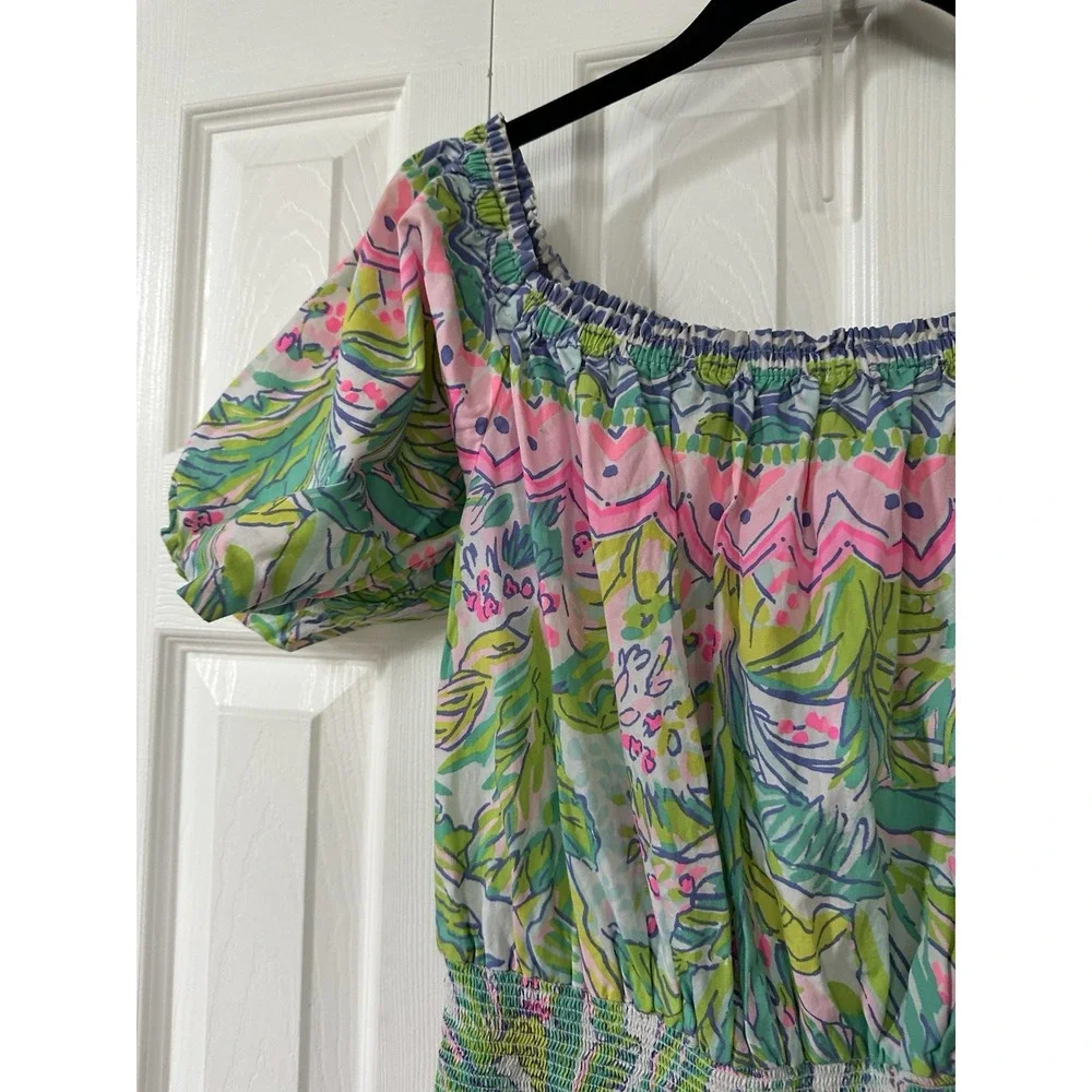 Lilly Pulitzer Camille Island Hopping Engineered Off The Shoulder Midi Dress L